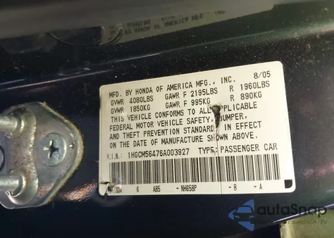 2006 Honda Accord 2.4 Lx from USA, damaged, VIN 1HGCM56476A003927